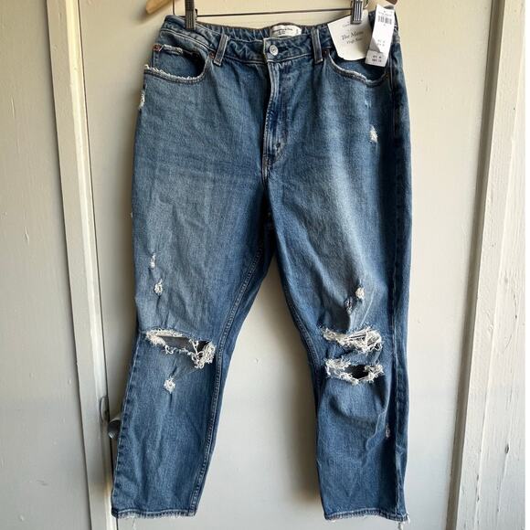 Abercrombie & Fitch Curve Love The Mom High Rise Jeans Blue size 32 14R $99 NWT - Picture 6 of 10